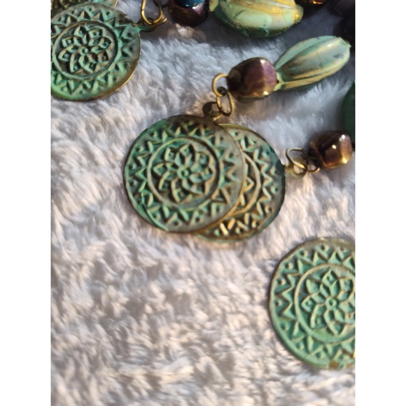 Artisan African Trade Necklace 41" Millefiori Beads Brass Black Bold Ethnic - Picture 14 of 16